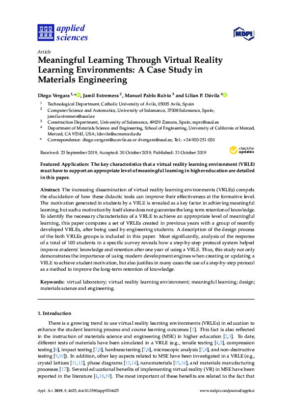 (PDF) Meaningful Learning Through Virtual Reality Learning Environments ...