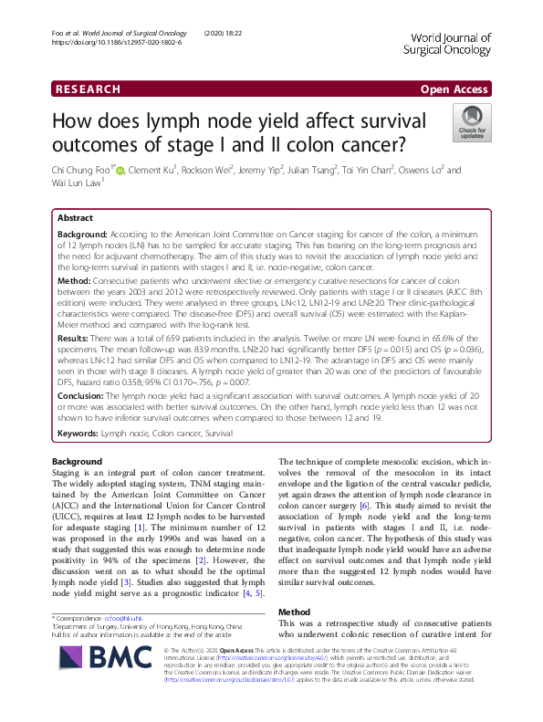 (PDF) How does lymph node yield affect survival outcomes of stage I and ...
