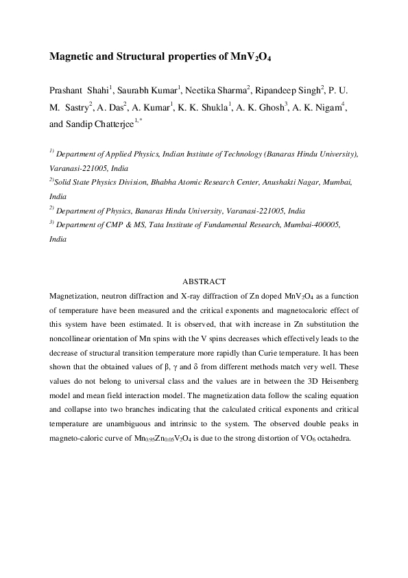 (PDF) Magnetic and structural properties of Zn doped MnV2O4