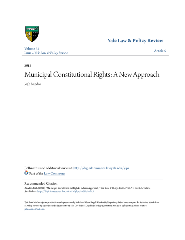 (PDF) Municipal Constitutional Rights A New Approach Josh Bendor