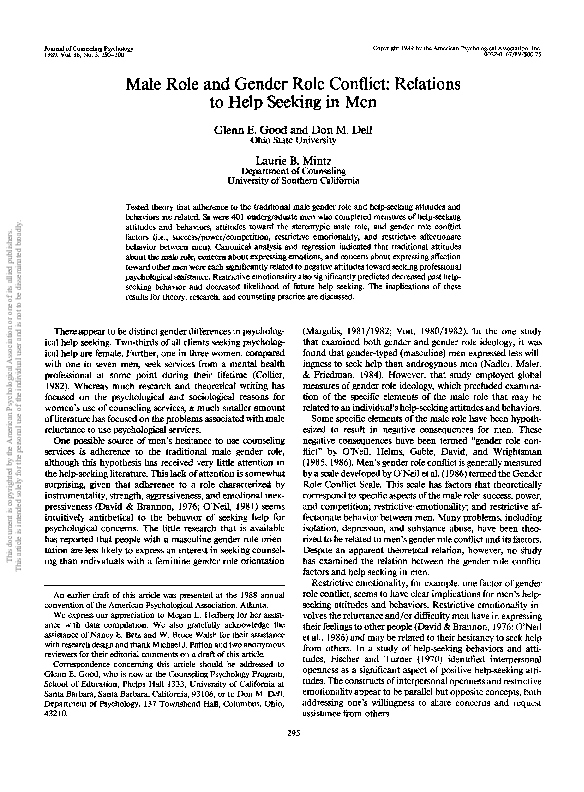 (PDF) Male role and gender role conflict: Relations to help seeking in men