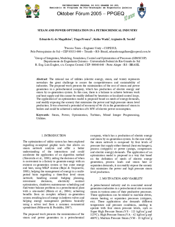 (PDF) Steam and Power Optimization in a Petrochemical Industry