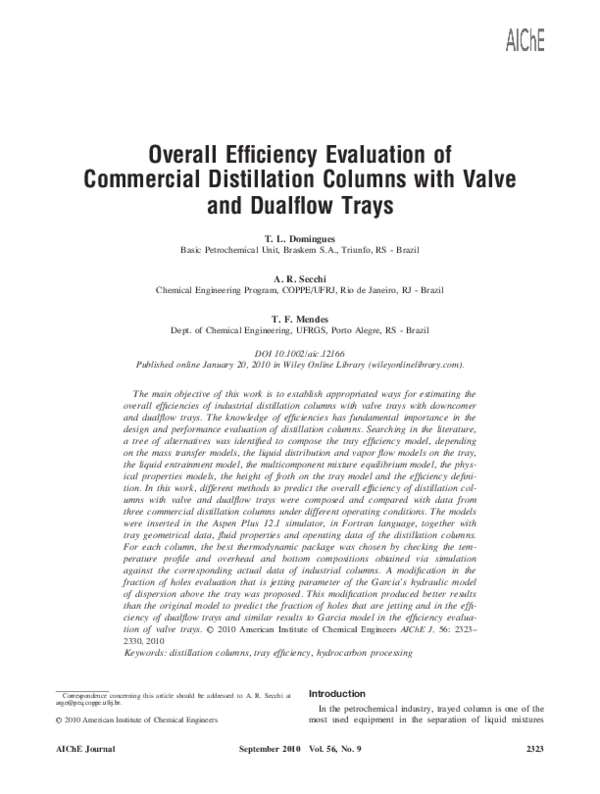 (PDF) Overall efficiency evaluation of commercial distillation columns