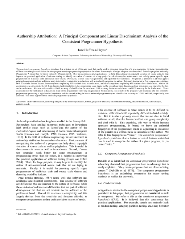 (PDF) Authorship attribution: A principal component and linear ...