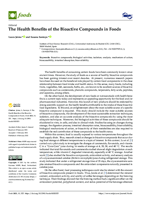 (PDF) The Health Benefits of the Bioactive Compounds in Foods
