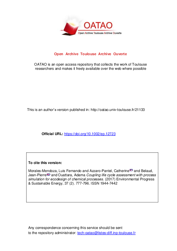 (PDF) Coupling life cycle assessment with process simulation for ...
