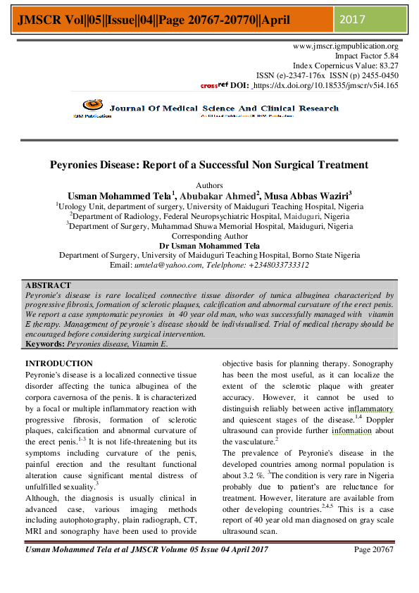 (PDF) Peyronies Disease: Report of a Successful Non Surgical Treatment