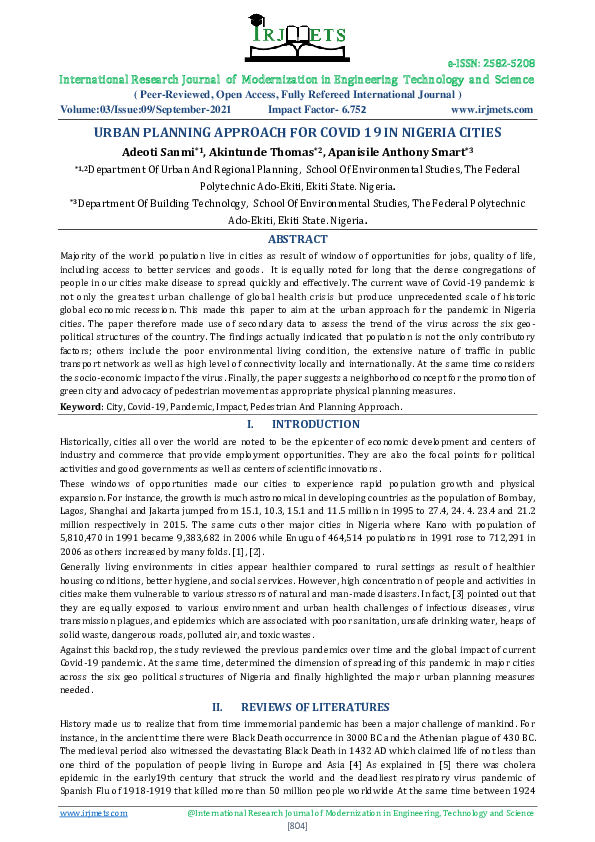 (PDF) URBAN PLANNING APPROACH FOR COVID 19 IN NIGERIA CITIES