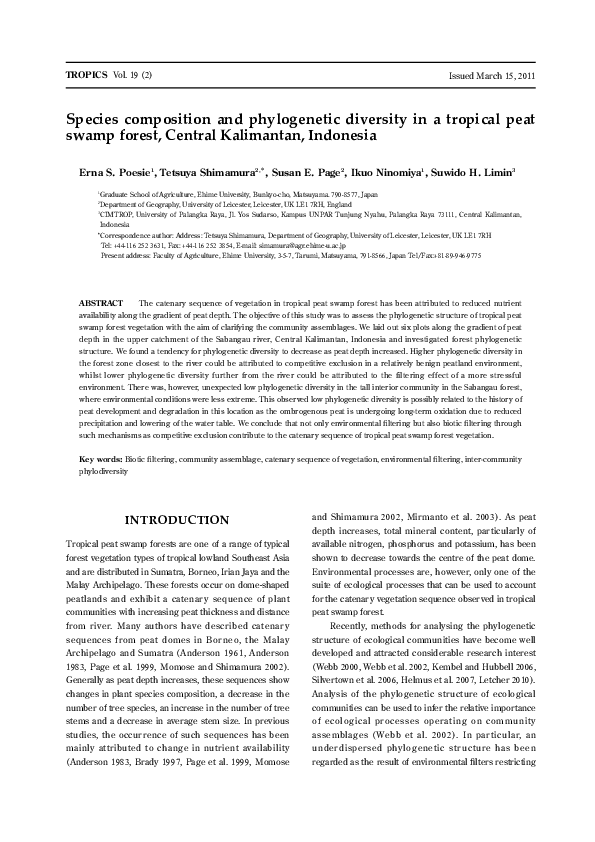 (PDF) Species composition and phylogenetic diversity in a tropical peat ...