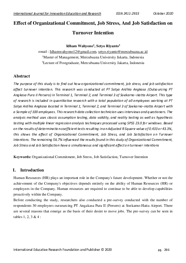 (PDF) Effect of Organizational Commitment, Job Stress, And Job ...