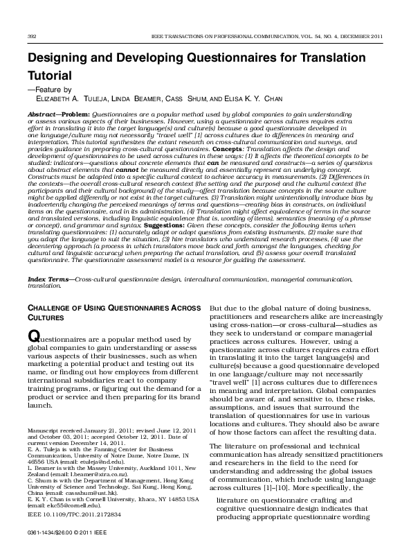 (PDF) Designing and Developing Questionnaires for Translation Tutorial