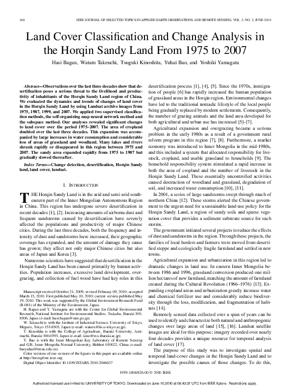 (PDF) Land cover classification and change analysis in the Horqin Sandy