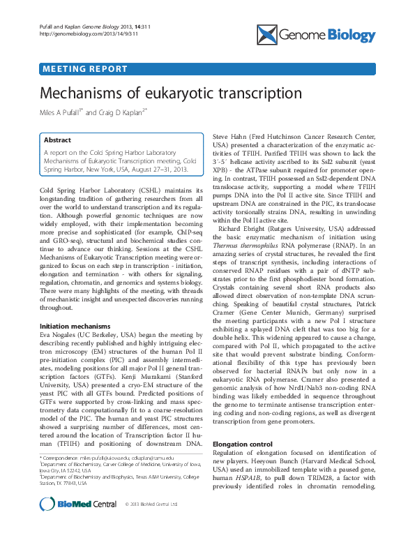 (PDF) Mechanisms of eukaryotic transcription Miles Pufall Academia.edu