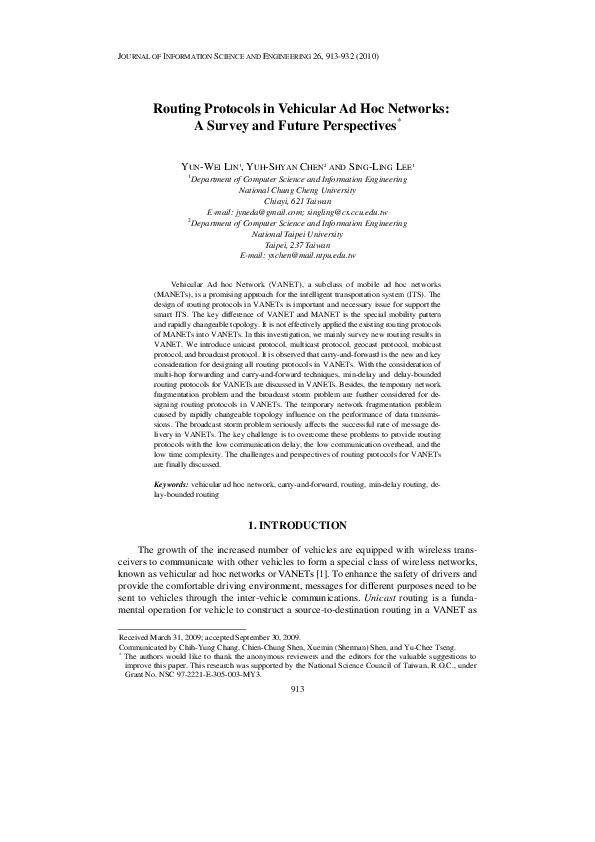 (PDF) Routing Protocols in Vehicular Ad Hoc Networks: A Survey and ...