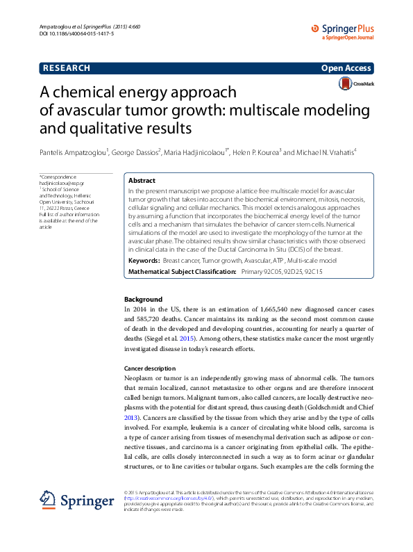 (PDF) A chemical energy approach of avascular tumor growth: multiscale ...