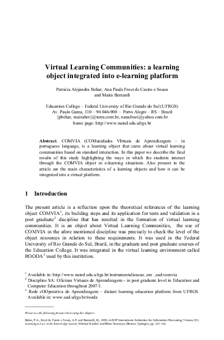 (PDF) Virtual Learning Communities: a learning object integrated into e ...