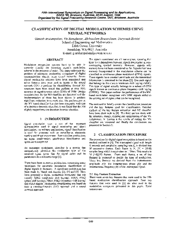 (PDF) Classification of digital modulation schemes using neural networks