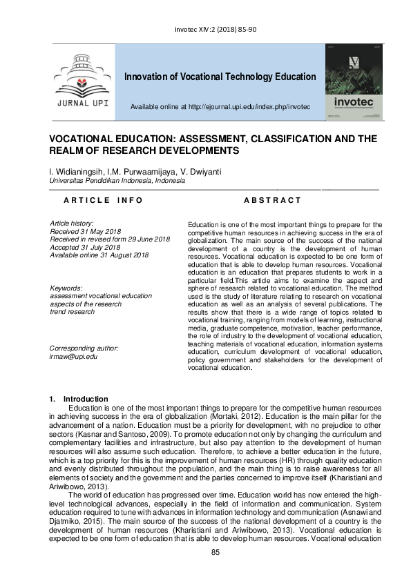 (PDF) Vocational Education: Assessment, Classification and the Realm of ...