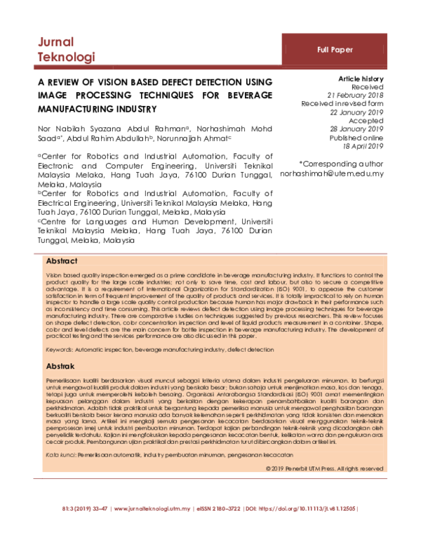 (PDF) A Review of Vision Based Defect Detection Using Image Processing ...