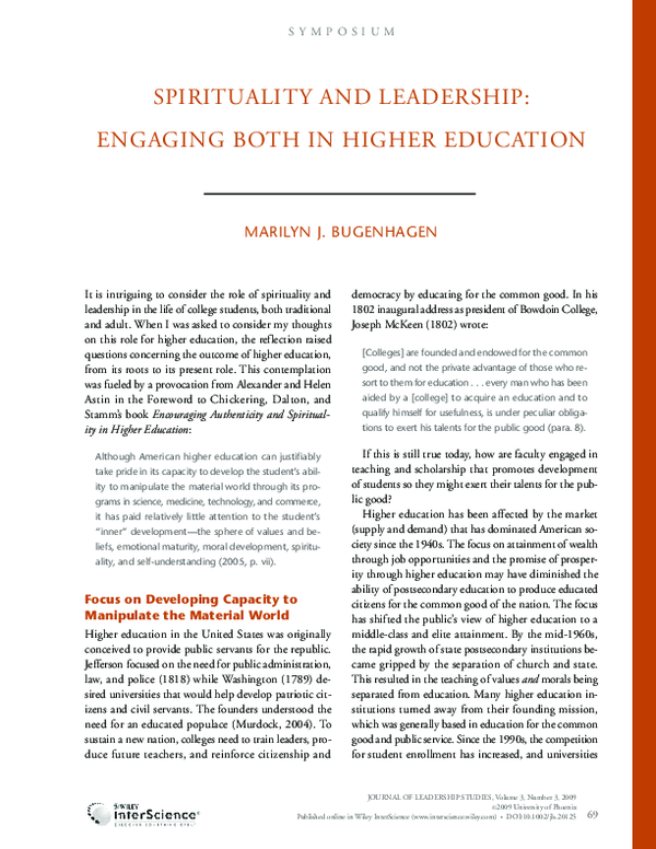 (PDF) Spirituality and leadership: Engaging both in higher education