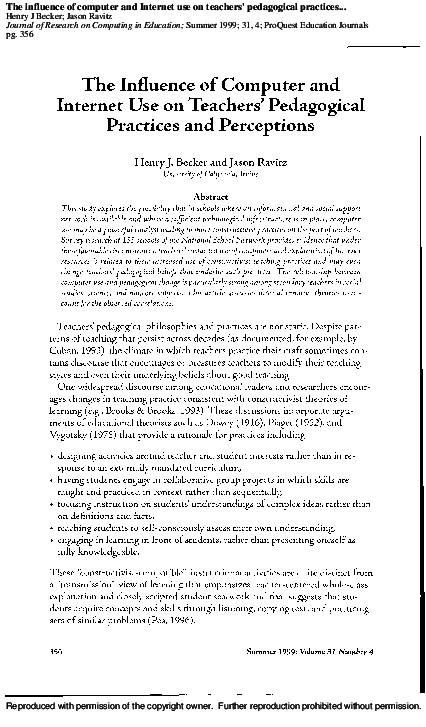 (PDF) The inﬂuence of computer and Internet use on teachers ...