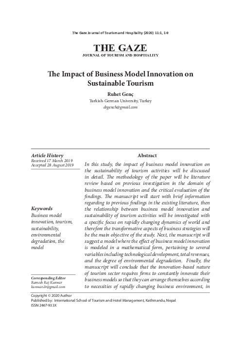 (PDF) The Impact of Business Model Innovation on Sustainable Tourism