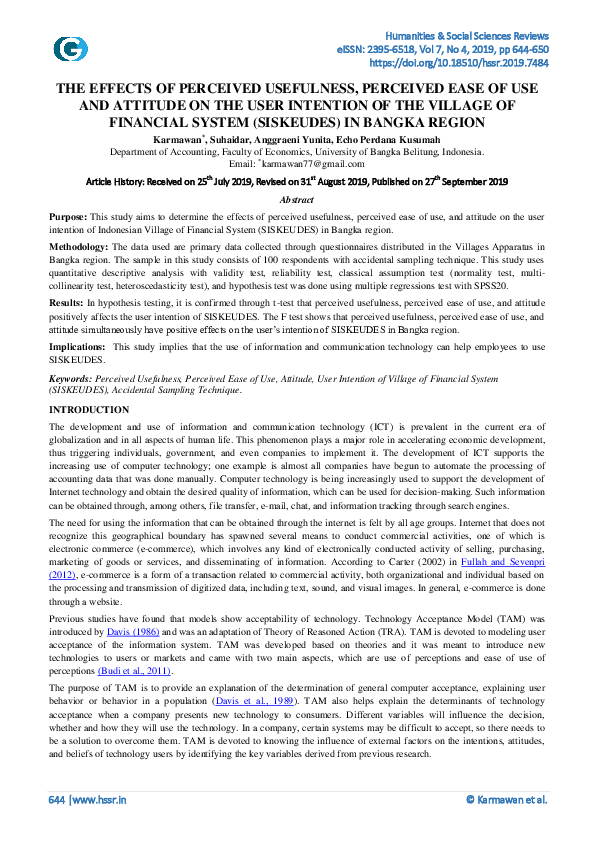 (PDF) The Effects of Perceived Usefulness, Perceived Ease of Use and ...