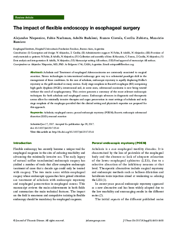 (PDF) The impact of flexible endoscopy in esophageal surgery