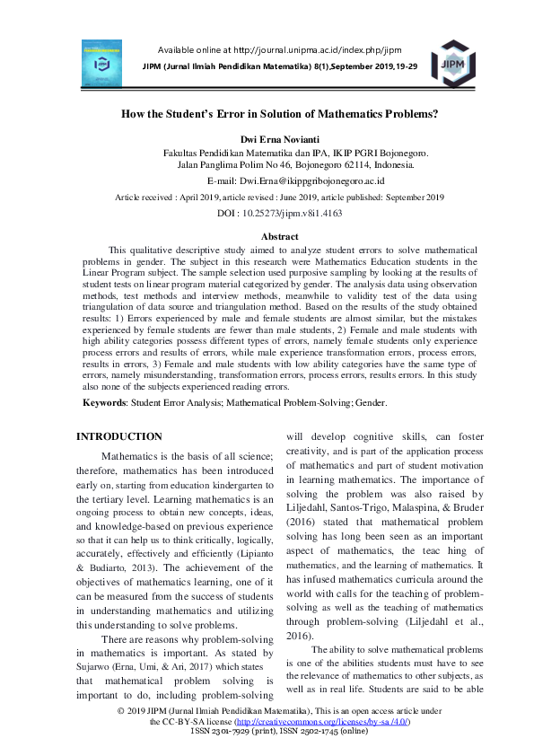 (PDF) How the Student’s Error in Solution of Mathematics Problems?