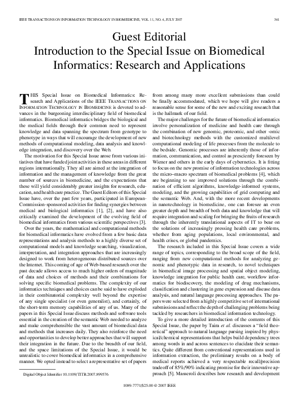 (PDF) Guest Editorial Introduction to the Special Issue on Biomedical ...