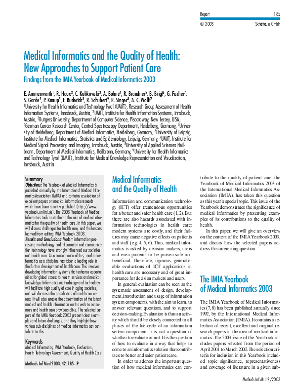 (PDF) Medical informatics and the quality of health: new approaches to ...