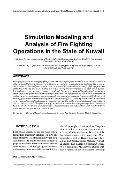(PDF) Simulation Modeling and Analysis of Fire Fighting Operations in ...