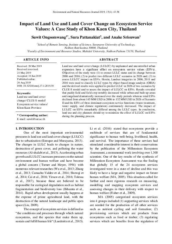 (PDF) Impact of Land Use and Land Cover Change on Ecosystem Service ...
