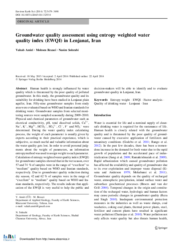 (PDF) Groundwater quality assessment using entropy weighted water ...