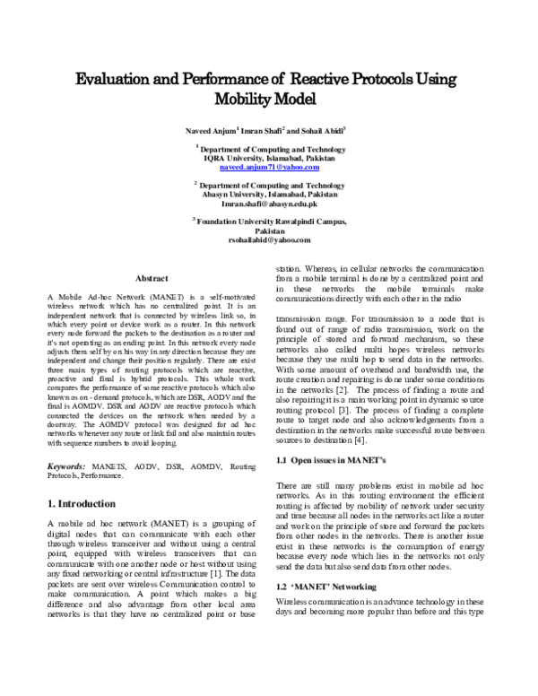 (PDF) Evaluation and Performance of Reactive Protocols Using Mobility Model