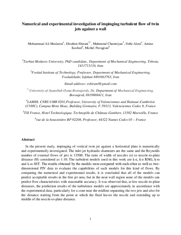 (PDF) Numerical and experimental investigation of impinging turbulent ...