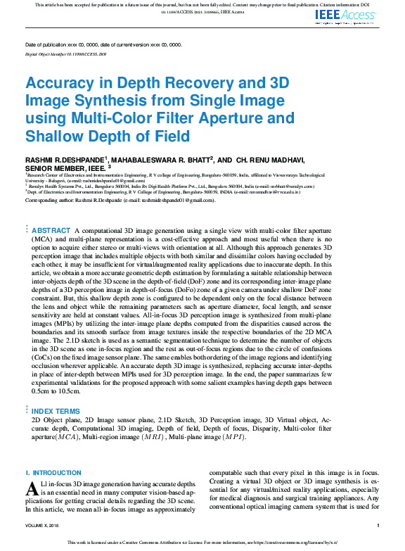 (PDF) Accuracy in Depth Recovery and 3D Image Synthesis from Single ...