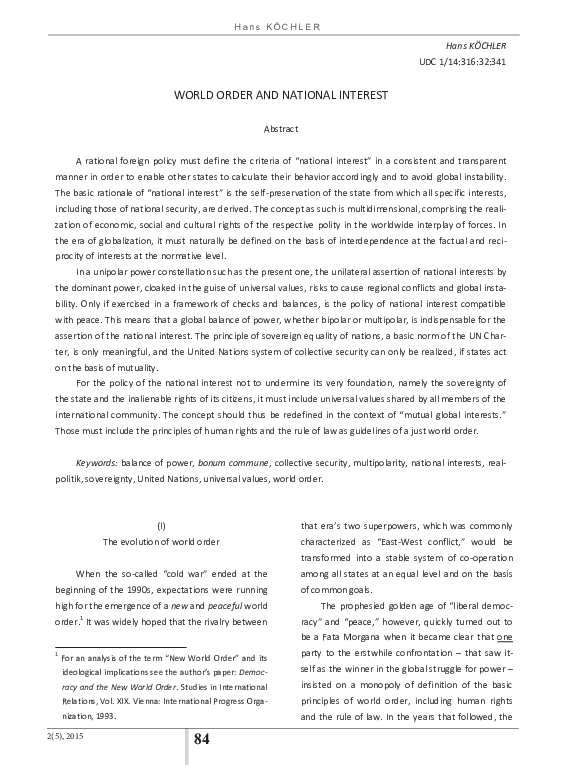 (PDF) World Order and National Interest