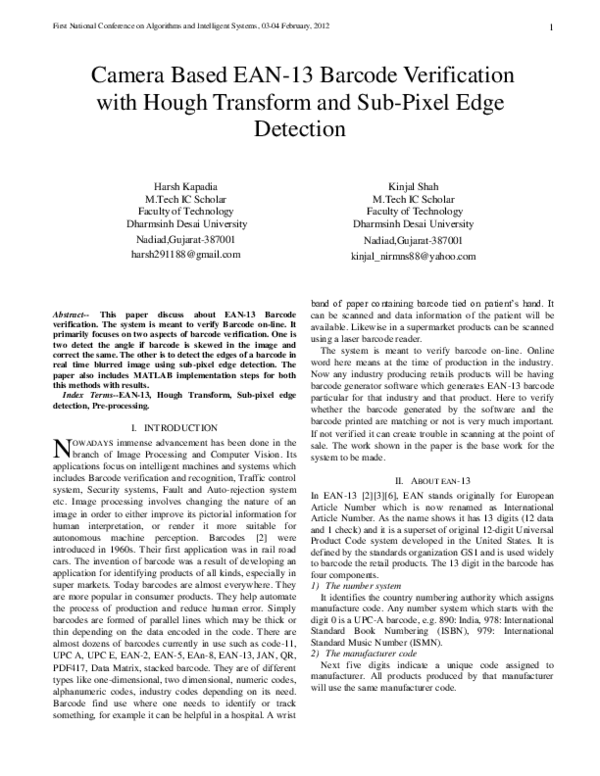(PDF) Camera Based EAN-13 Barcode Verification with Hough Transform and ...
