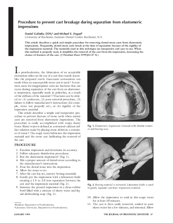 (PDF) Procedure to prevent cast breakage during separation from elastomeric impressions DANIEL