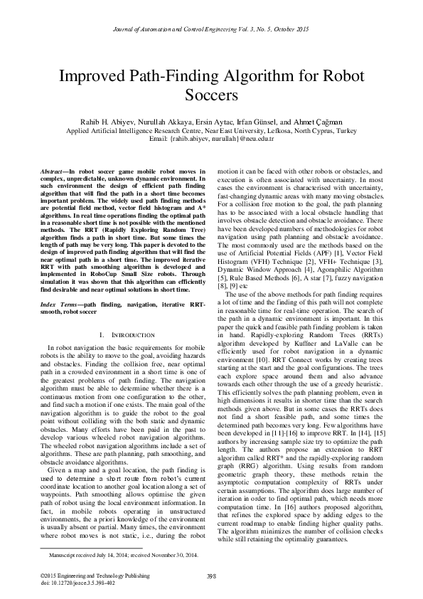 (PDF) Improved Path-Finding Algorithm for Robot Soccers