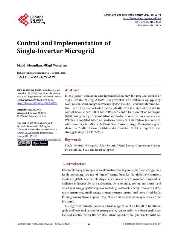 (PDF) Control and Implementation of Single-Inverter Microgrid