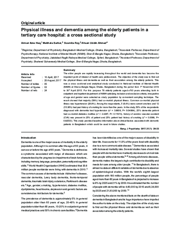 (PDF) Physical illness and dementia among the elderly patients in a ...