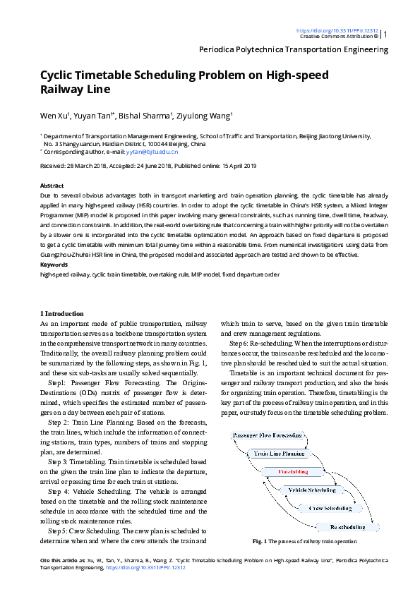 (PDF) Cyclic Timetable Scheduling Problem on High-speed Railway Line