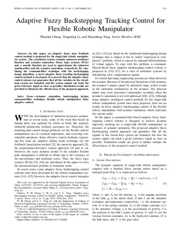 (PDF) Adaptive Fuzzy Backstepping Tracking Control for Flexible Robotic ...