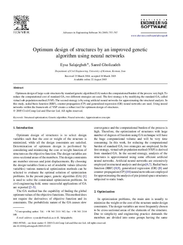 (PDF) Optimum design of structures by an improved genetic algorithm ...