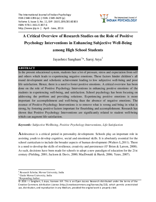 (PDF) A Critical Overview of Research Studies on the Role of Positive ...