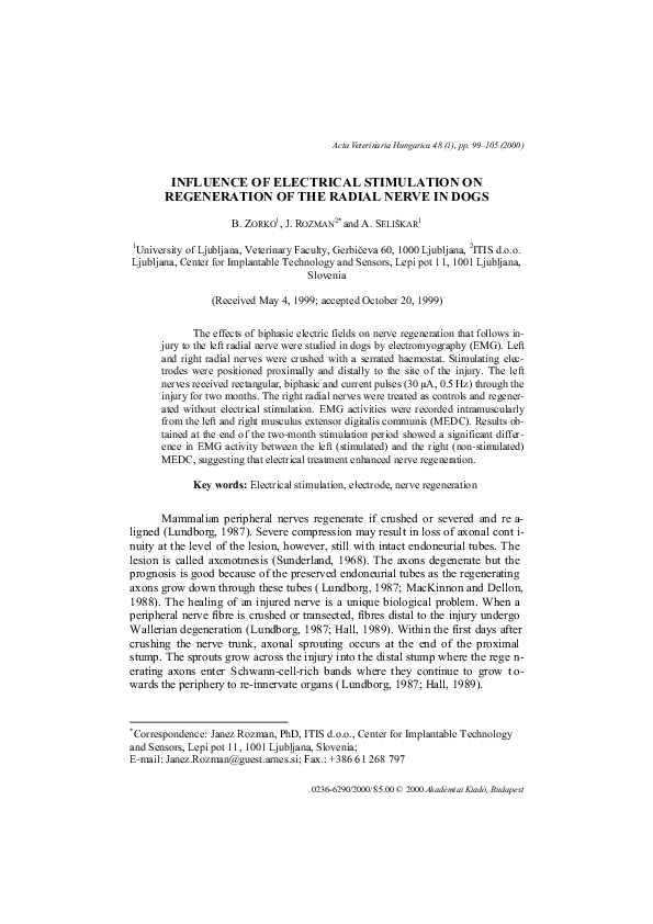 (PDF) INFLUENCE OF ELECTRICAL STIMULATION ON Regeneration of the radial ...