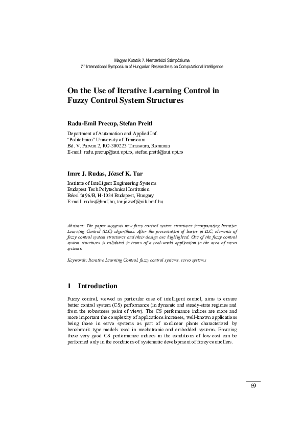 (PDF) On the use of iterative learning control in fuzzy control system ...