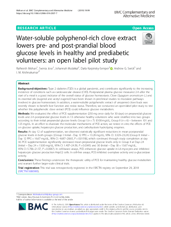 (PDF) Watersoluble polyphenolrich clove extract lowers pre and post